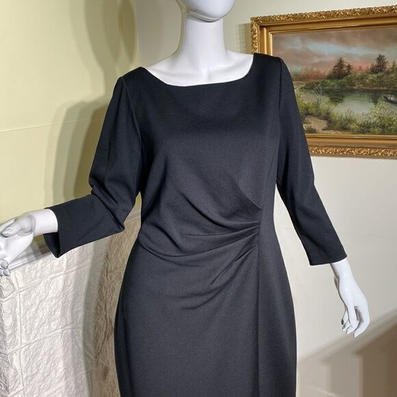 Tahari LBD Classic Fitted Rushed Waist 3/4 Length Sleeves Dress - Picture 6 of 12